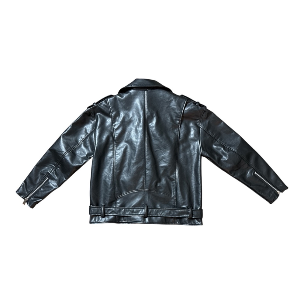 ZARA BLACK FAUX LEATHER MOTO BIKER JACKET BELTED ZIP COAT SIZE LARGE **NWOT** - Picture 7 of 13